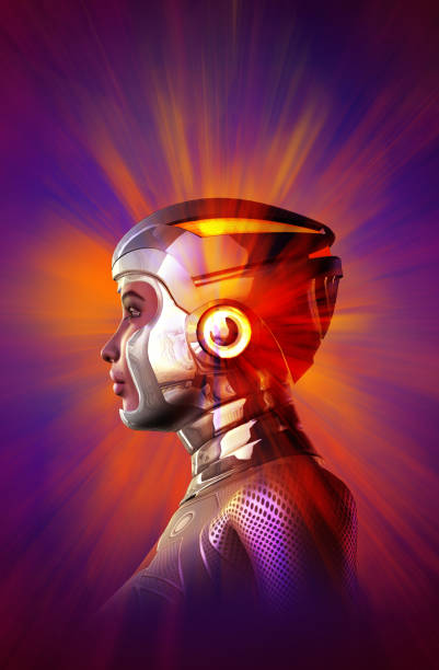 istock Cyborg woman with helmet, 3d illustration 1169539174