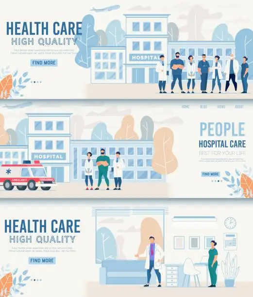 Vector illustration of High Quality Healthcare Header Flat Banner Set