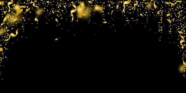 istock Streamers and confetti. Gold tinsel and foil ribbo 1169546968