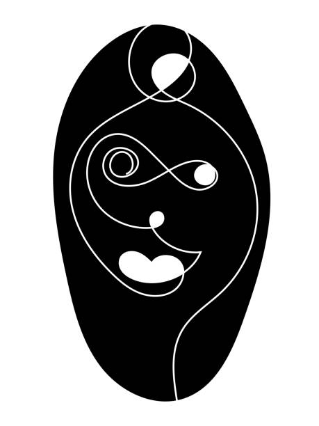 One line art face One line art face black and white instant print stock illustrations