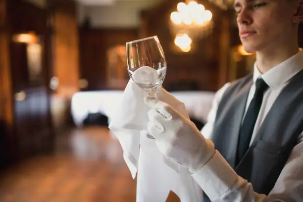 Photo of Polishing Glasses in a Luxury Restaurant