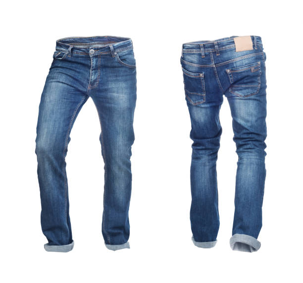 Blank jeans pants frontside and backside isolated on a white background