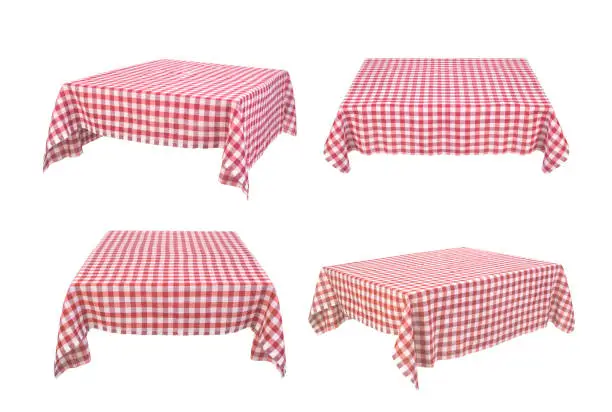 set of red table clothe on the table isolated