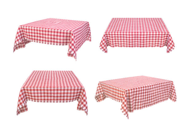 set of red table clothe on the table isolated - restaurant tablecloth imagens e fotografias de stock