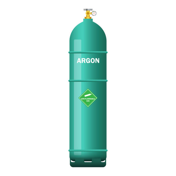 ilustrações, clipart, desenhos animados e ícones de cilindro de gás verde que contem o argônio isolado no fundo branco. ilustração do vetor - acetylene