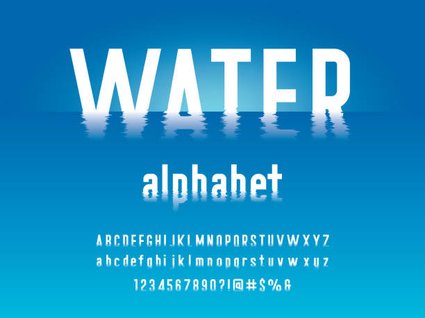 water ripple font water ripple style alphabet design with uppercase, lowercase, numbers and symbols rippled stock illustrations