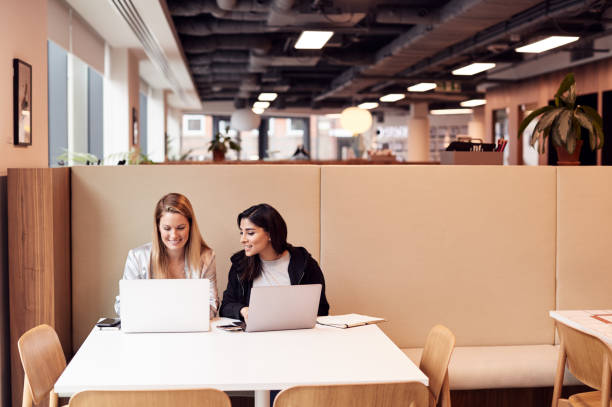 istock Two Young Businesswomen In Meeting Around Table In Modern Open Plan Workspace 1169563151