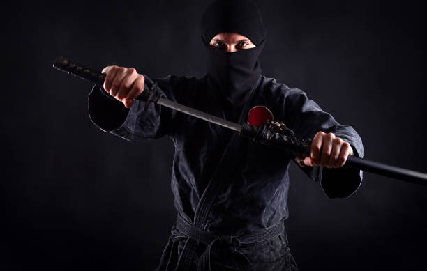 istock Powerful ninja portrait with drawn sword 1169563254