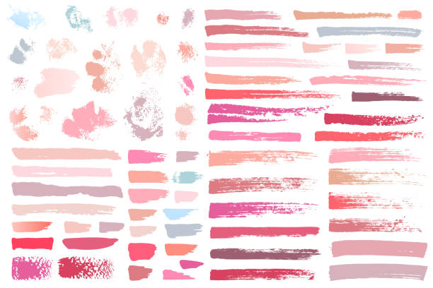 ilustrações de stock, clip art, desenhos animados e ícones de swatches makeup strokes. set beauty cosmetic nude brush stains smear make up lines collection lipstick swatches texture isolated on white paint line texture. hand drawn vector illustration. - blush