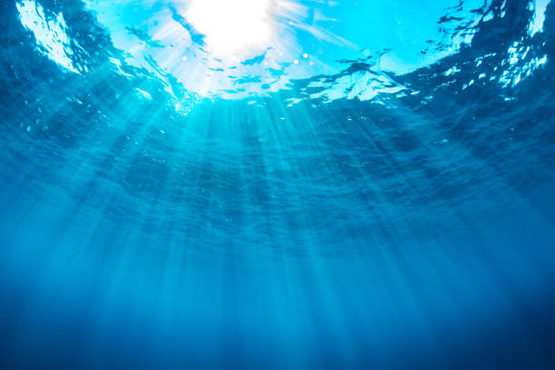 istock underwater sun light beam with blue sea 1169565162