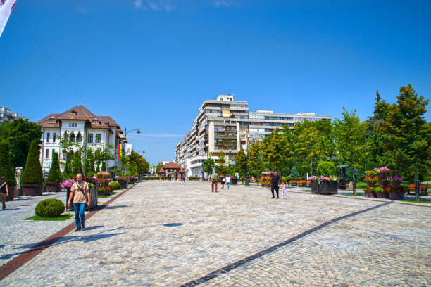 Wide angle image of the city skyline of Cluj-Napoca in Transylvania, Romania. Horizontal colour image with room for copy space.