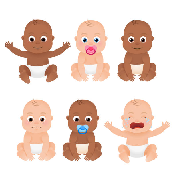 かわいい赤ちゃんとセット - newborn baby african ethnicity little girls点のイラスト素材／クリップアート素材／マンガ素材／アイコン素材