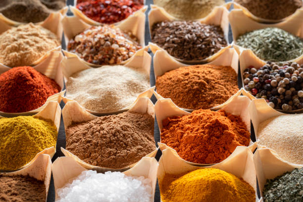 istock Spices mix in bowls. Oriental condiments background 1169579570