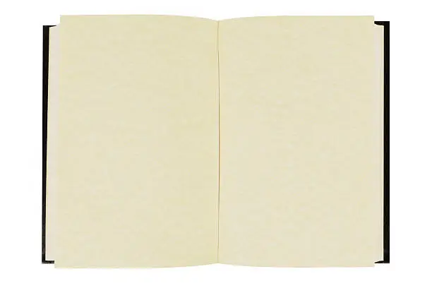 Blank hardback book with faded parchment pages isolated against a white background (please note that the pages are mottled cream color).  I am building an interesting collection of blank books.  If you’d like to see my complete collection please CLICK HERE.  Alternative version of this file shown below: