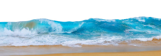 istock Powerful ocean blue waves with white foam isolated on a white background. Wide format. 1169594011