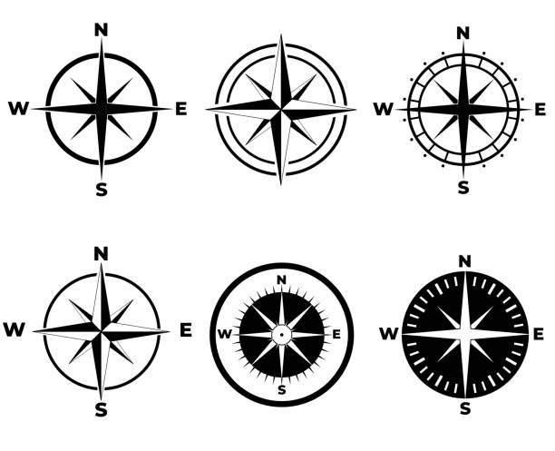 ilustrações de stock, clip art, desenhos animados e ícones de compass icon seto isolated on white background - wind rose