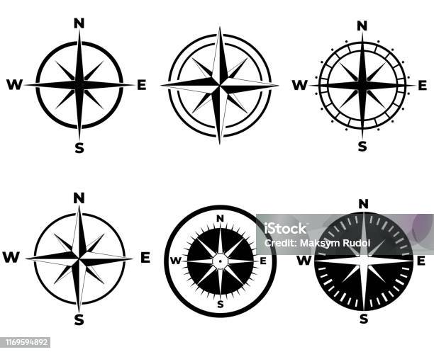 Compass Icon Seto Isolated On White Background Stock Illustration - Download Image Now - Compass Rose, Navigational Compass, Vector