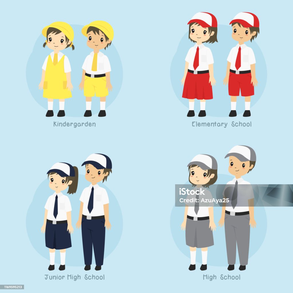 Indonesian Student School Uniform Vector Set Stock Illustration - Download  Image Now - Indonesia, School Uniform, High School - iStock