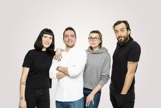 Happy group of young people on white background