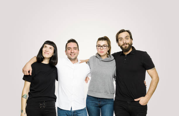 istock Happy group of young people on white background 1169596730