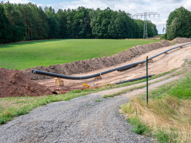istock Relocation of a district heating pipe in the village 1169599232
