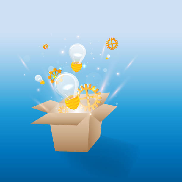 istock Think outside the box illustration. Box with laps and lights. Creative vector illustration for web and print. 1169600423