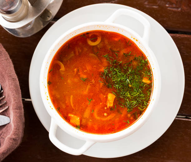 istock Russian cuisine - solyanka soup with various ingredients 1169601004
