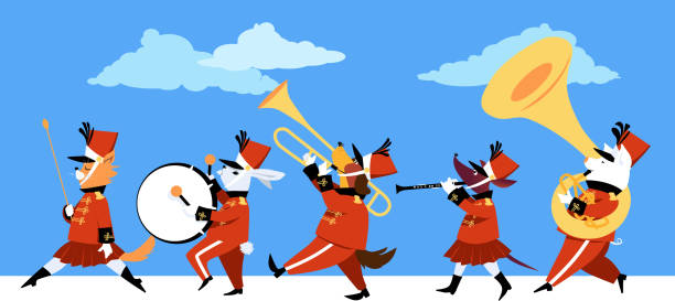 ilustrações de stock, clip art, desenhos animados e ícones de animal marching band - trumpet brass instrument marching band musical instrument