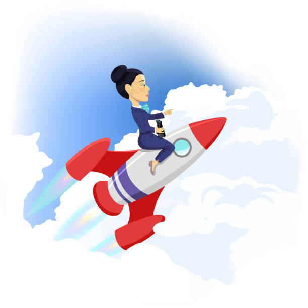 istock Businesswoman flying up on space rocket. Success Achievement concept Cartoon Vector illustration. 1169612533