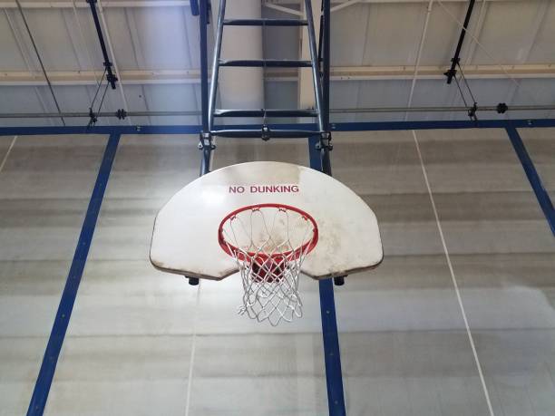 istock basketball hoop with backboard saying no dunking 1169616398