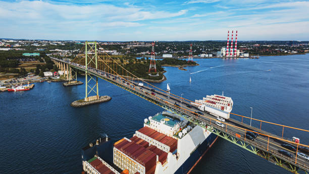 vista aerea della nave portacontainer - nautical vessel outdoors color image nautical equipment foto e immagini stock