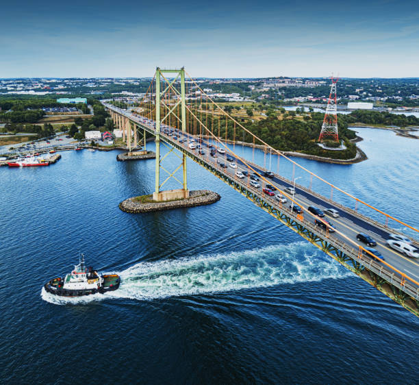 luftaufnahme der mackay bridge - neuschottland stock-fotos und bilder