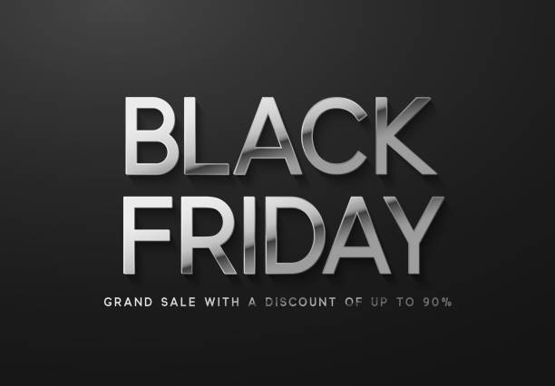 black friday verkauf. banner, poster, logo silber farbe auf dunklem hintergrund - label price tag price blank stock-grafiken, -clipart, -cartoons und -symbole