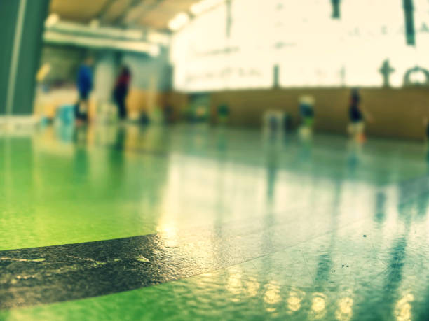 istock Marked lines. Gymnasium painted floor ready for balls games 1169620373