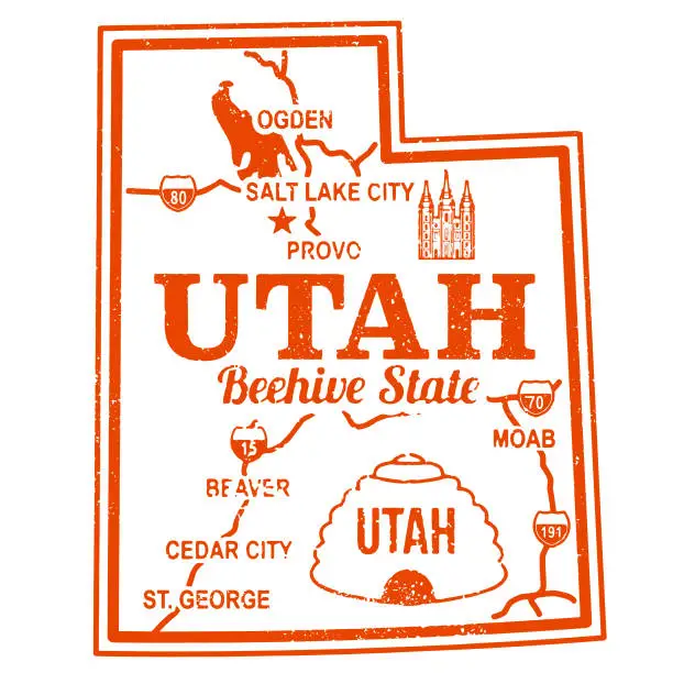 Vector illustration of Utah Retro Travel Stamp