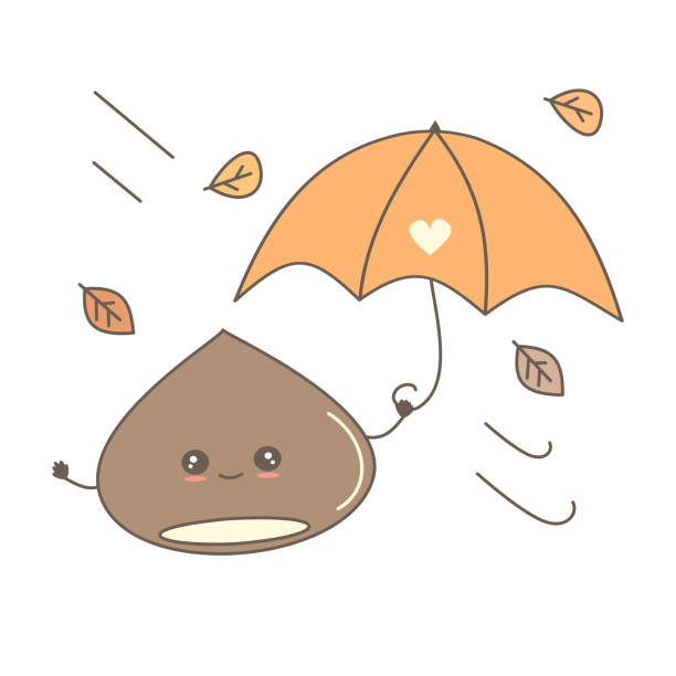 istock cute cartoon chestnut with umbrella in a fall autumn day funny vector illustration 1169625795