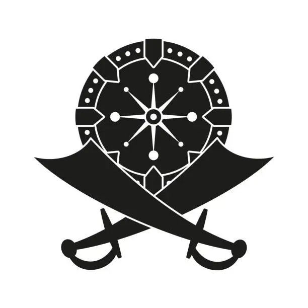 Vector illustration of Black and white scimitar shield