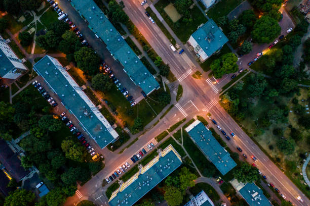 istock Flying over city area 1169629240