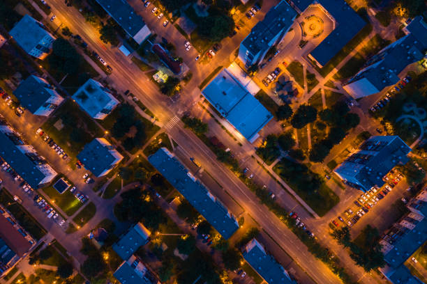 istock Flying over city area 1169629375
