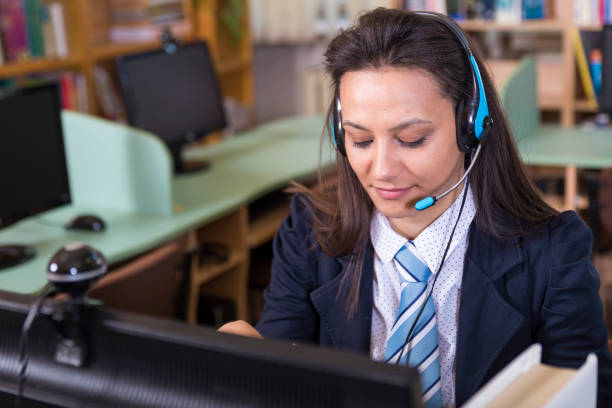 istock Student listens to lectures online. Online training. 1169630337