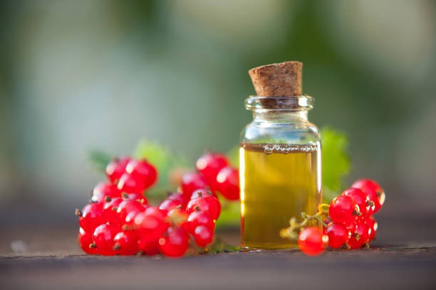 istock Essence of currant  on  table in beautiful glass Bottle 1169634512