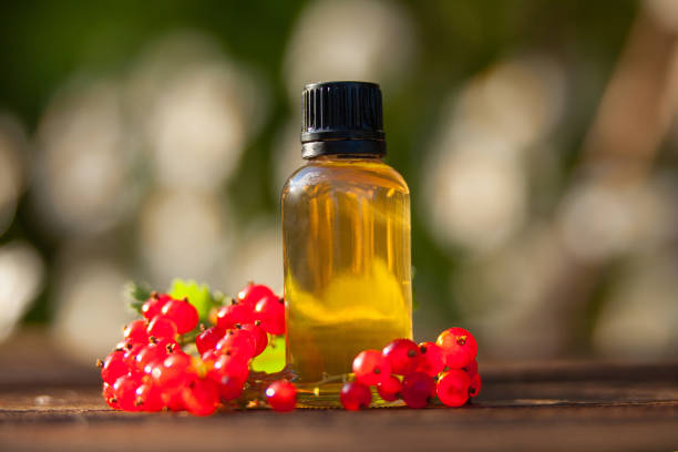 istock Essence of currant  on  table in beautiful glass Bottle 1169634533