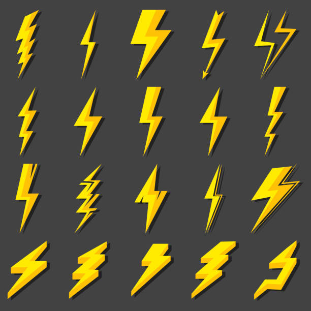 ilustrações de stock, clip art, desenhos animados e ícones de set lightning bolt. thunderbolt, lightning strike. modern flat style vector illustration - interface icons flash