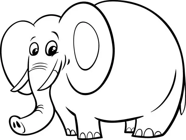 Vector illustration of African elephant cartoon character color book