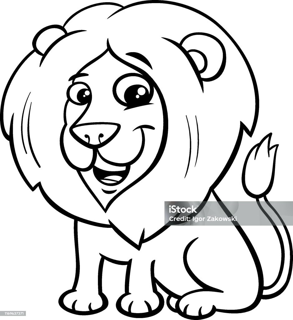 Happy Lion Animal Character Cartoon Color Book Stock Illustration