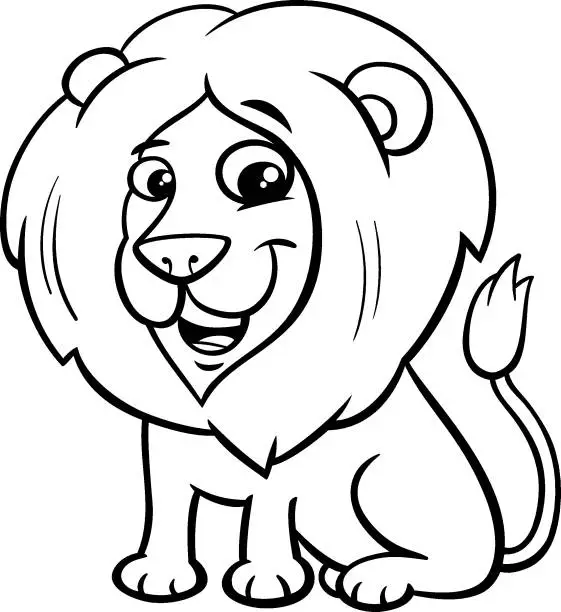 Vector illustration of happy lion animal character cartoon color book
