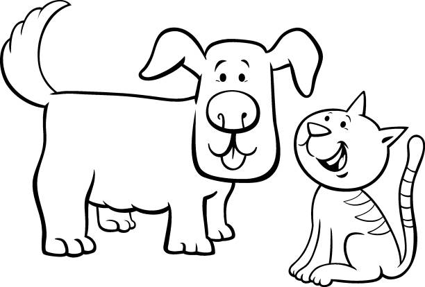 puppy and kitten cartoon characters color book Black and White Cartoon Illustration of Cute Puppy and Happy Little Kitten Pet Animal Characters Coloring Book dog clipart stock illustrations