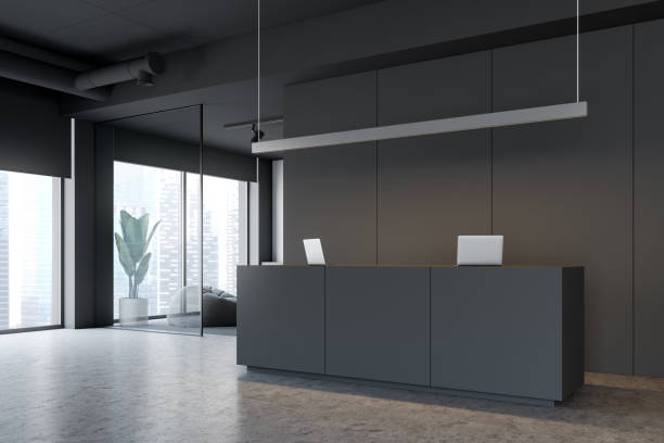 istock Gray office reception and waiting room 1169641043