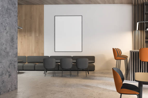 istock Interior of modern bar with poster 1169641779