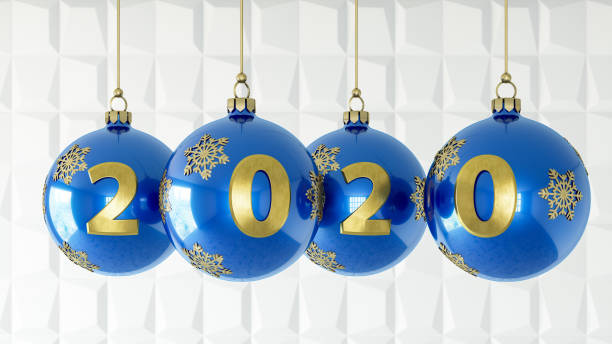 istock 2020 Text with Blue Christmas Ornaments 1169648713